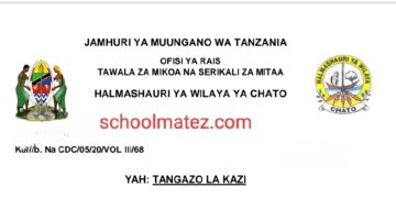 TANGAZO LA NAFASI ZA KAZI HALMASHAURI YA WILAYA YA CHATO